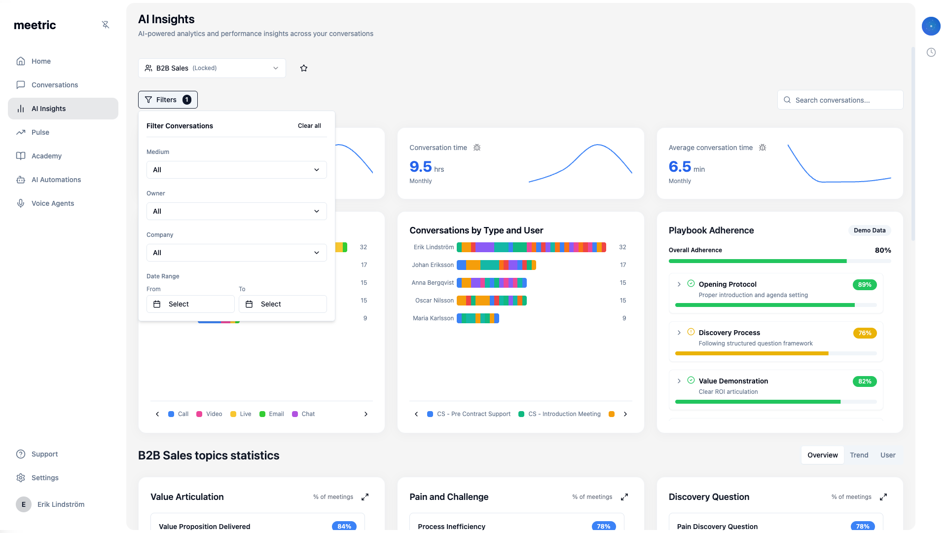 Insights filter panel