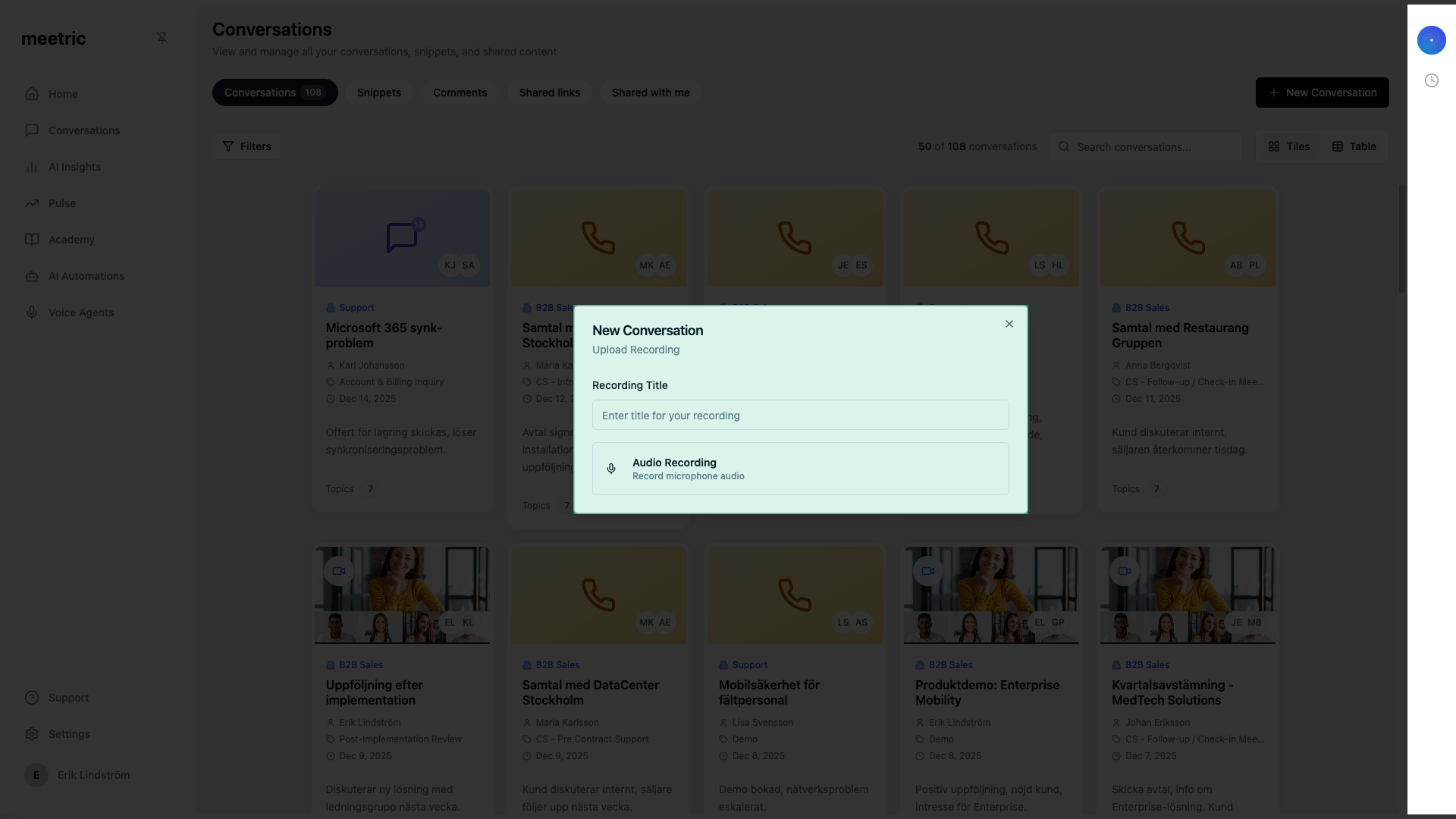 Conversation upload modal