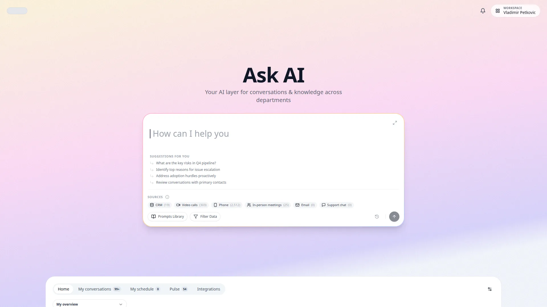 Ask history rail in expanded/fullscreen view