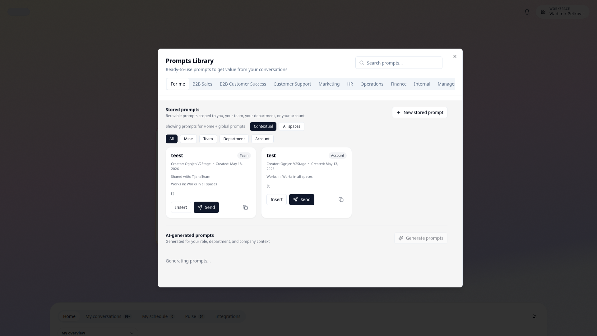 Prompts Library modal in Ask
